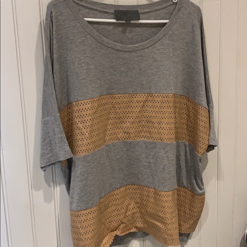 Anthropologie T shirt with faux leather panels
